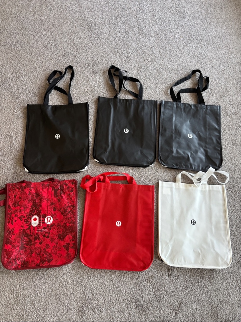 lululemon athletica Reusable big Tote Bags- Black, Red, White